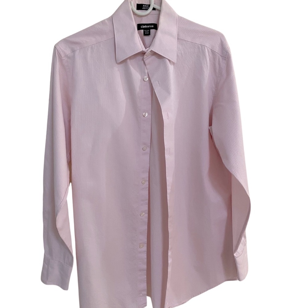 Claiborne Men’s pink dress shirt 14.5 32/33 slim fit easy care
